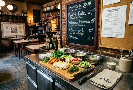 Brussels brasserie tables set for dinner service